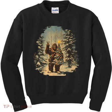 Bigfoot Christmas Tree Lights Tarot Xmas Sasquatch Kids Sweatshirt