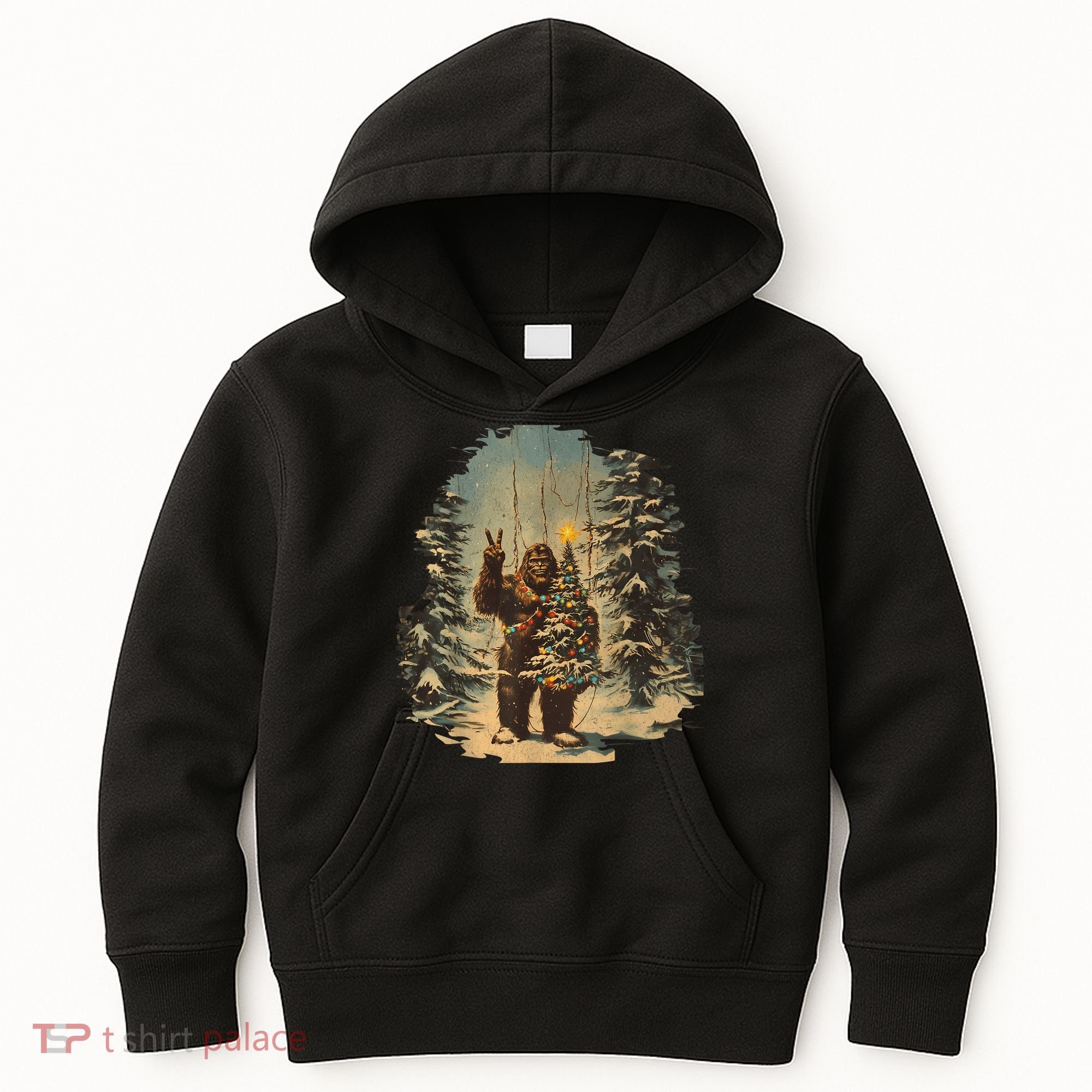 Bigfoot Christmas Tree Lights Tarot Xmas Sasquatch Kids Hoodie