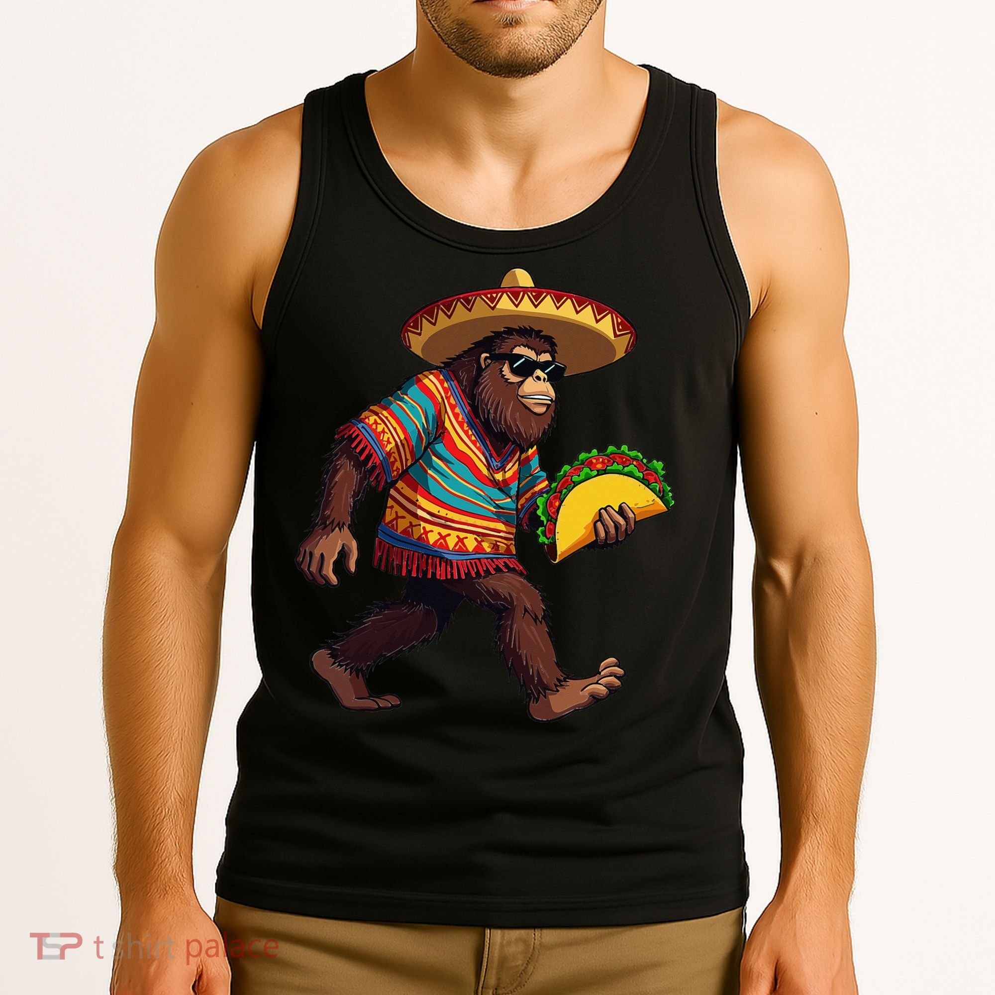Bigfoot Carrying Taco Funny Cinco De Mayo Sasquatch Tank Top