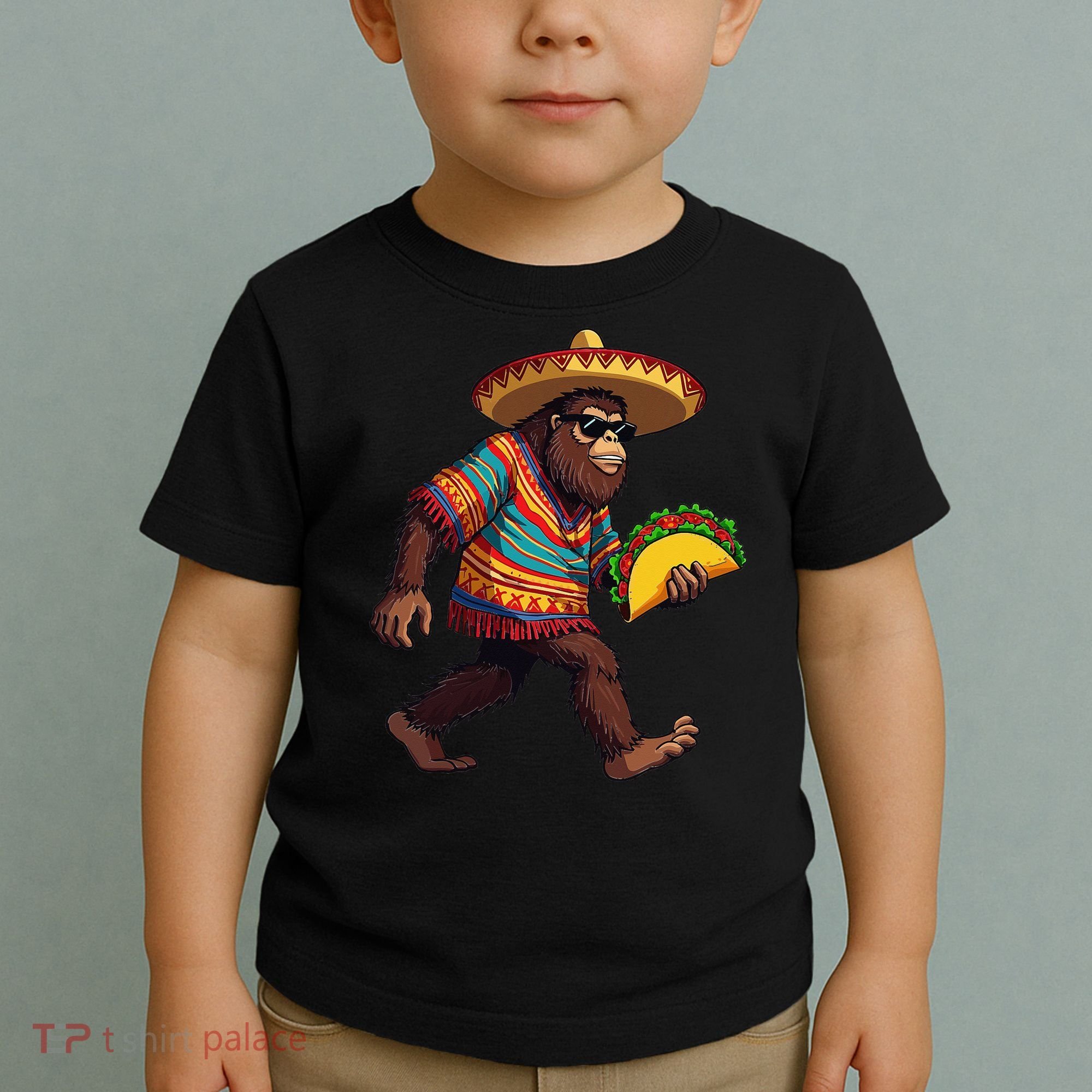 Bigfoot Carrying Taco Funny Cinco De Mayo Sasquatch Toddler T-Shirt