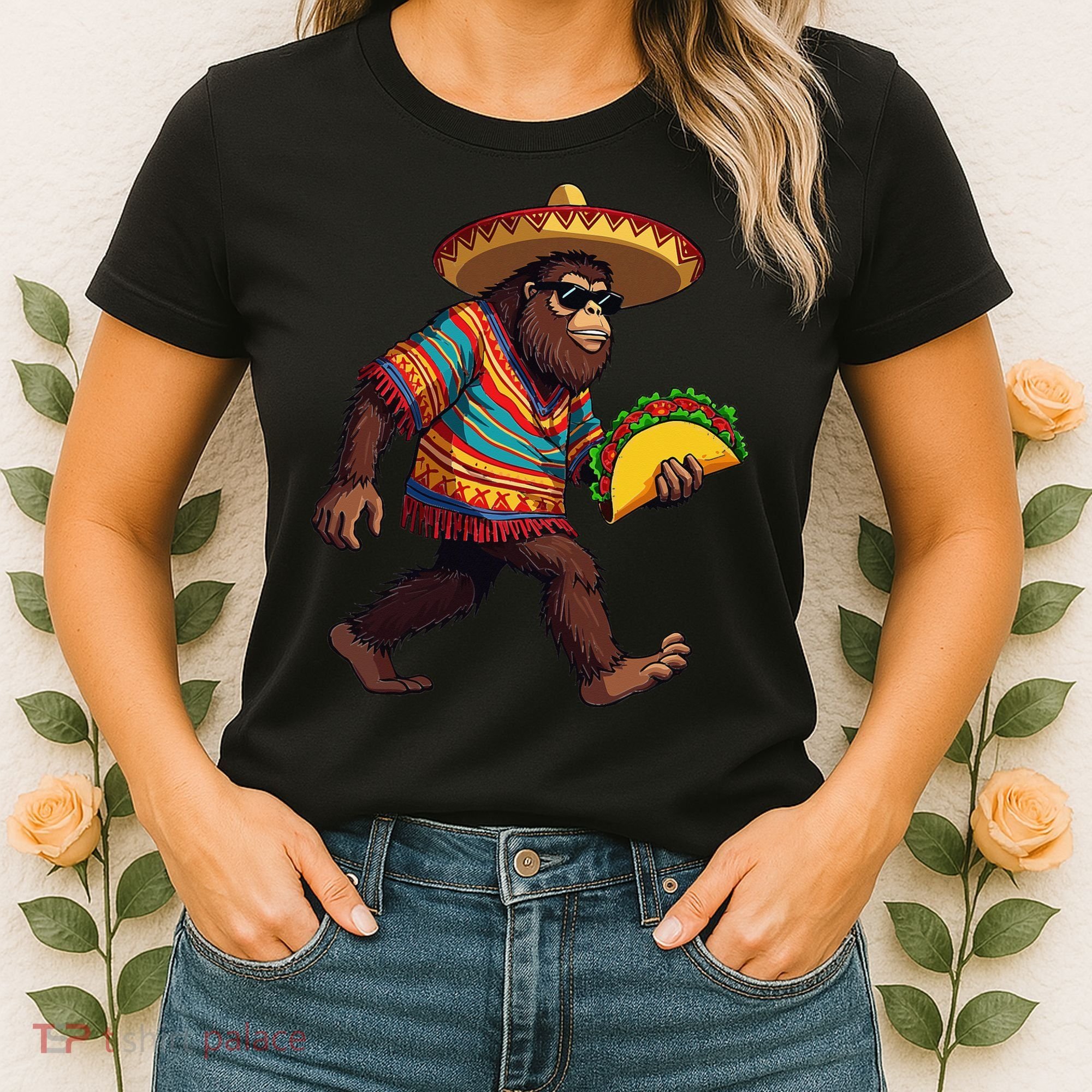 Bigfoot Carrying Taco Funny Cinco De Mayo Sasquatch Women's T-Shirt