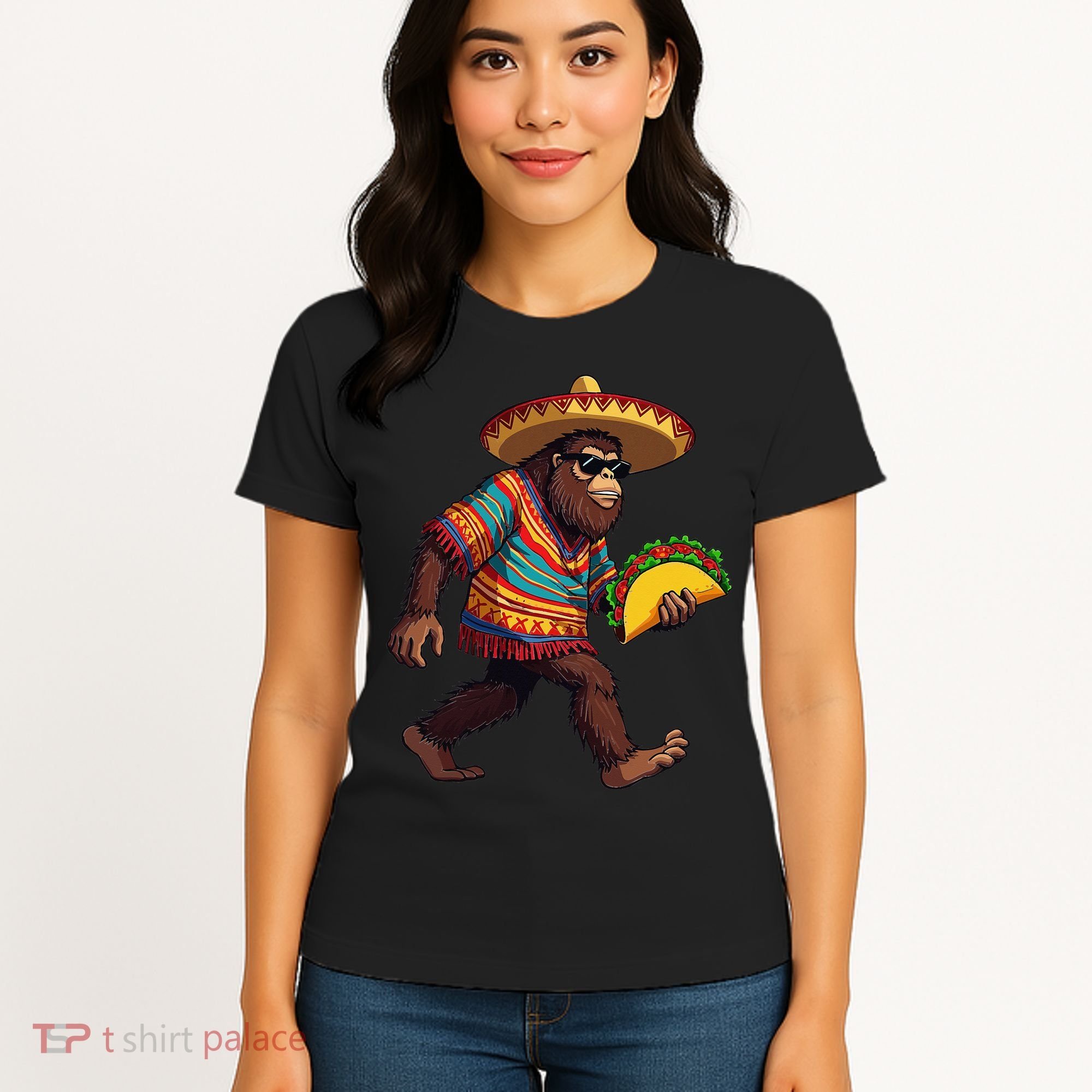 Bigfoot Carrying Taco Funny Cinco De Mayo Sasquatch Women's T-Shirt