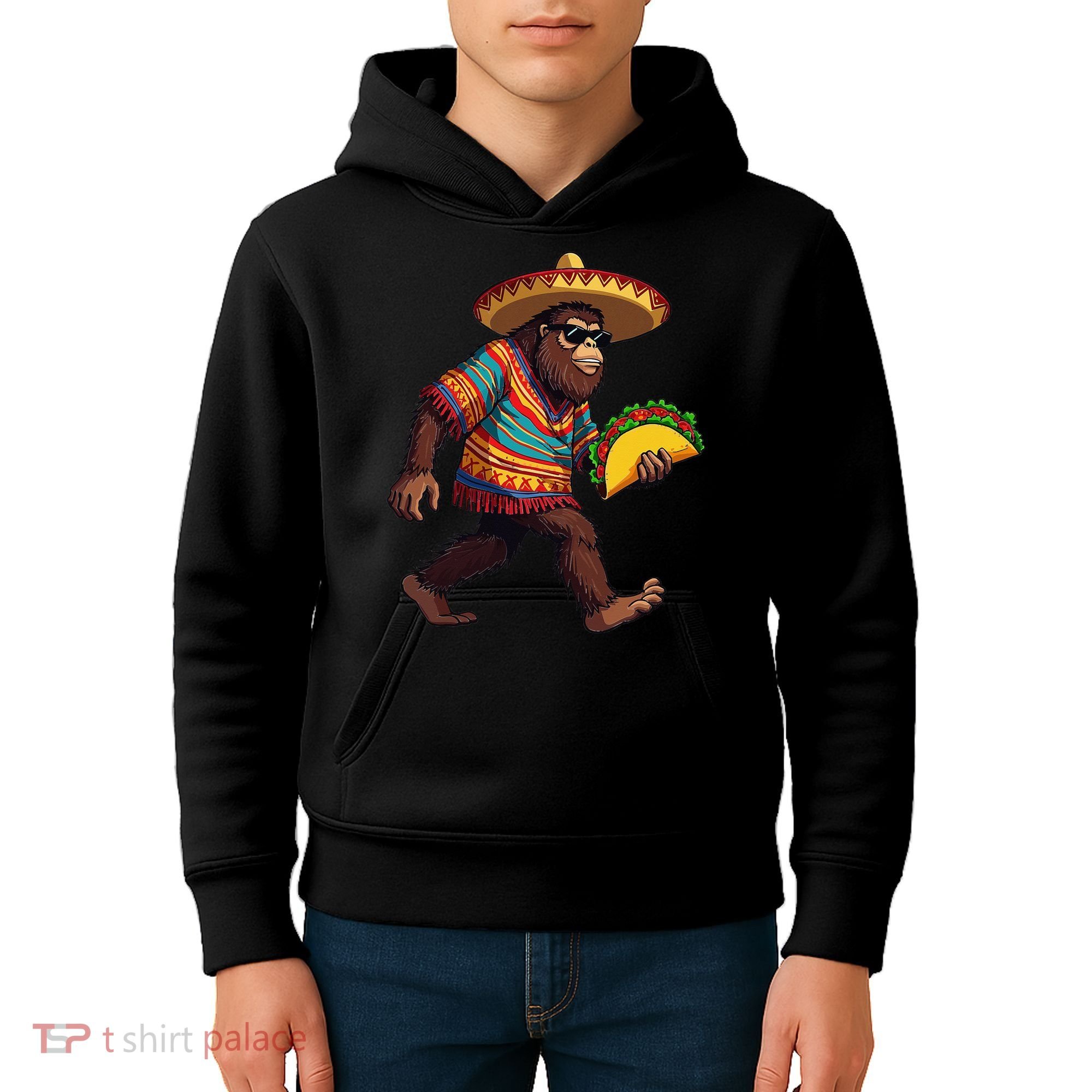 Bigfoot Carrying Taco Funny Cinco De Mayo Sasquatch Kids Hoodie