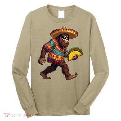 Bigfoot Carrying Taco Funny Cinco De Mayo Sasquatch Long Sleeve Shirt