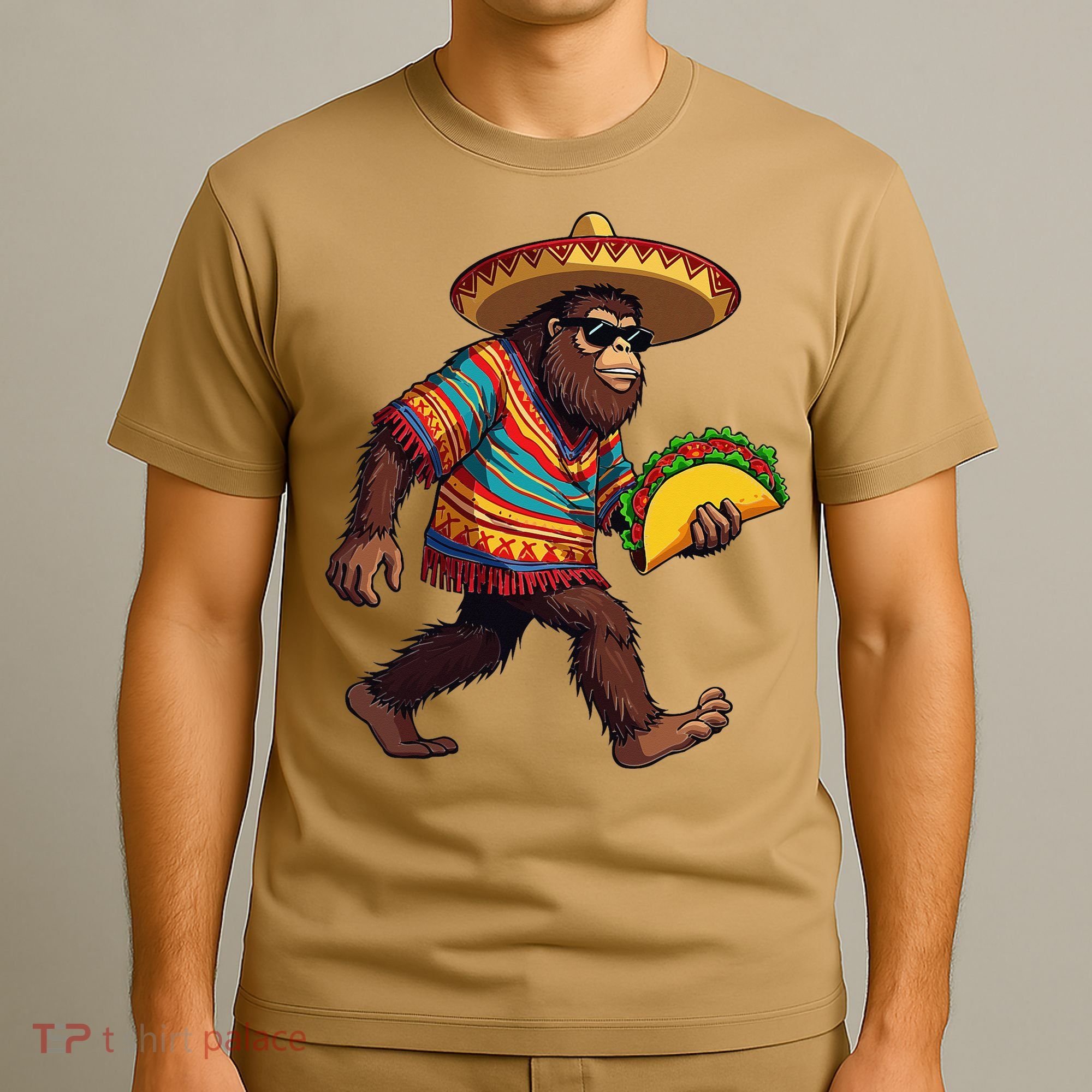 Bigfoot Carrying Taco Funny Cinco De Mayo Sasquatch T-Shirt