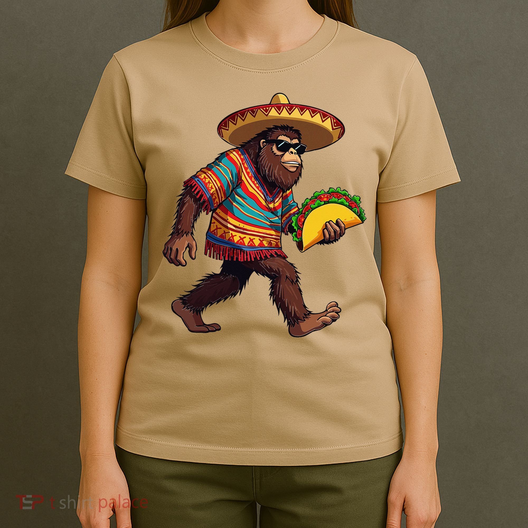 Bigfoot Carrying Taco Funny Cinco De Mayo Sasquatch T-Shirt