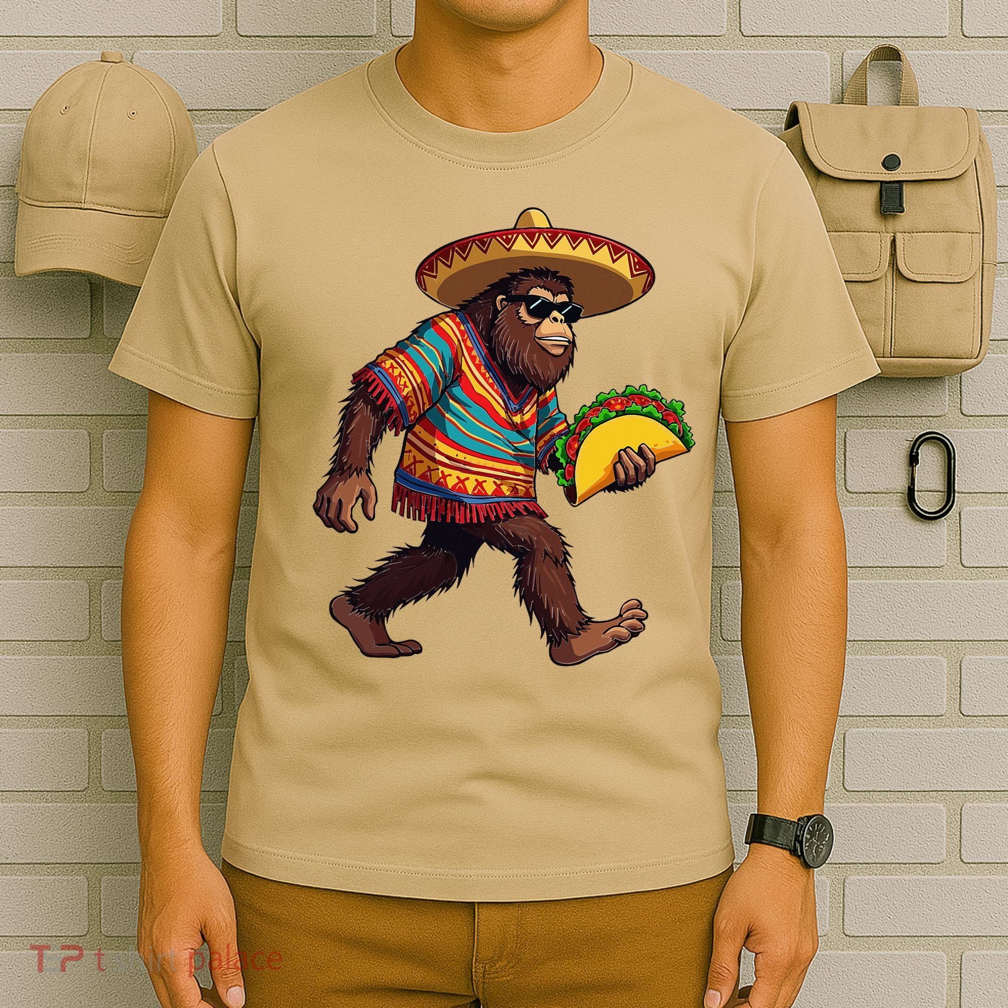 Bigfoot Carrying Taco Funny Cinco De Mayo Sasquatch T-Shirt