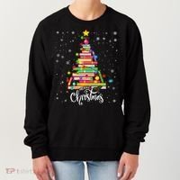 Books Christmas Tree Funny Love Reading Book Lover Librarian Cool Gift Women's Sweatshirt thumb 0