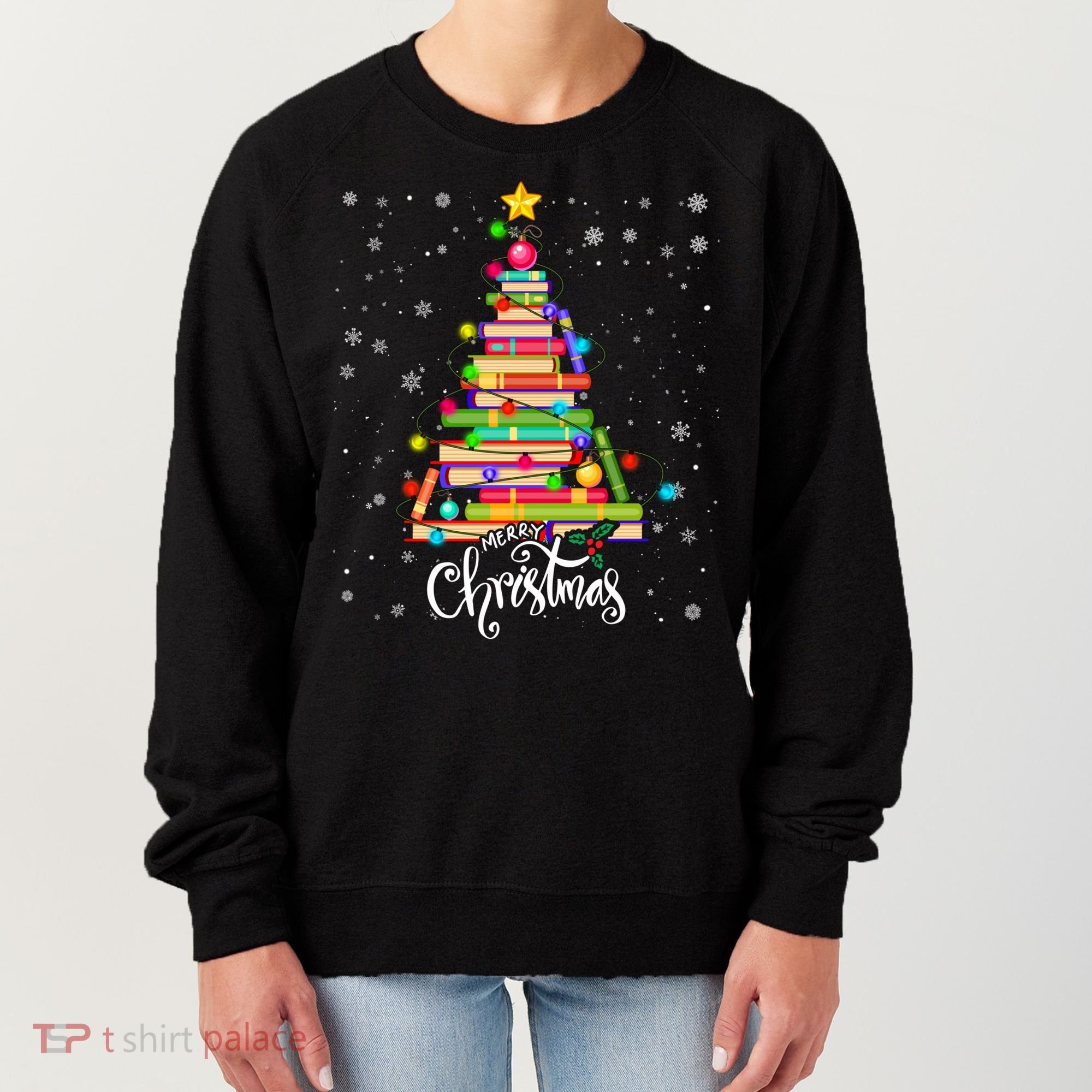 Books Christmas Tree Funny Love Reading Book Lover Librarian Cool Gift Women's Sweatshirt