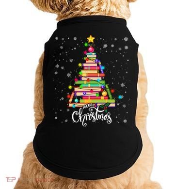 Books Christmas Tree Funny Love Reading Book Lover Librarian Cool Gift Doggie Tank