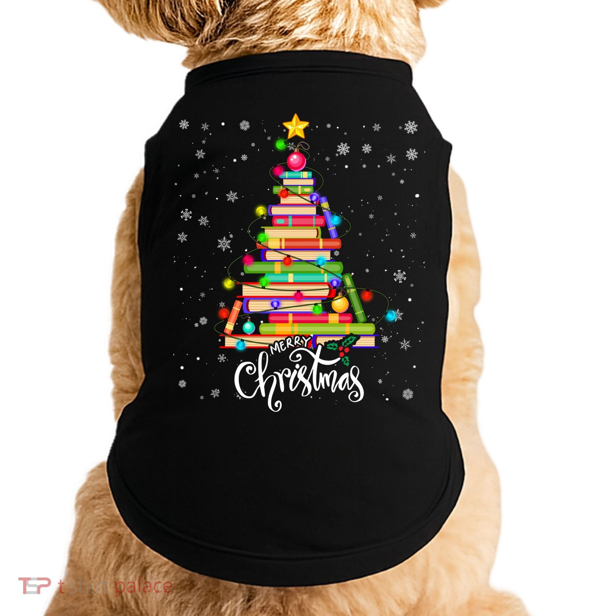 Books Christmas Tree Funny Love Reading Book Lover Librarian Cool Gift Doggie Tank