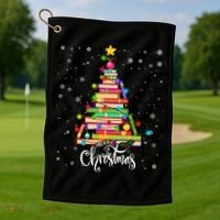 Books Christmas Tree Funny Love Reading Book Lover Librarian Cool Gift Golf Towel thumb 1