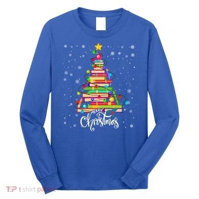 Books Christmas Tree Funny Love Reading Book Lover Librarian Cool Gift Long Sleeve Shirt