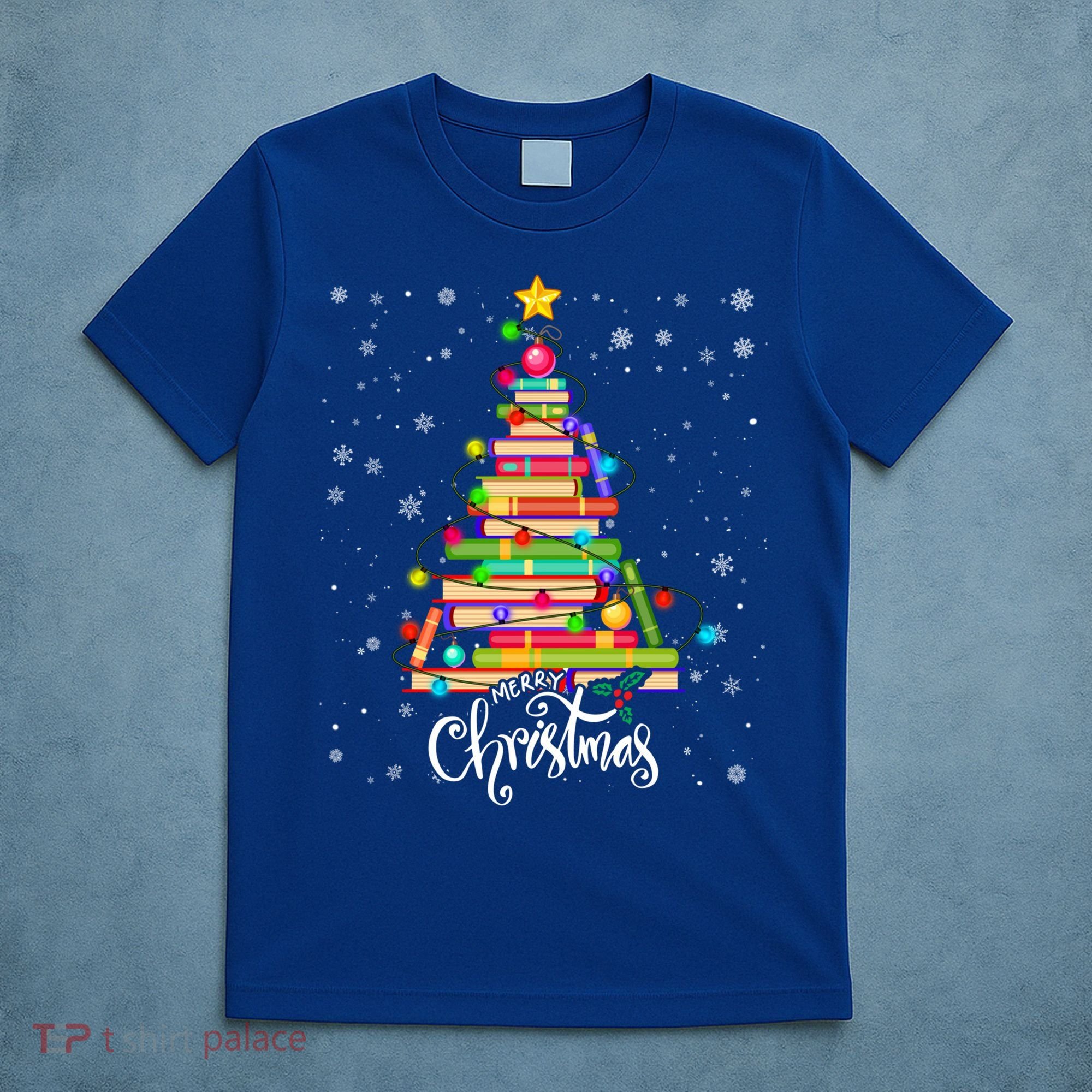 Books Christmas Tree Funny Love Reading Book Lover Librarian Cool Gift T-Shirt