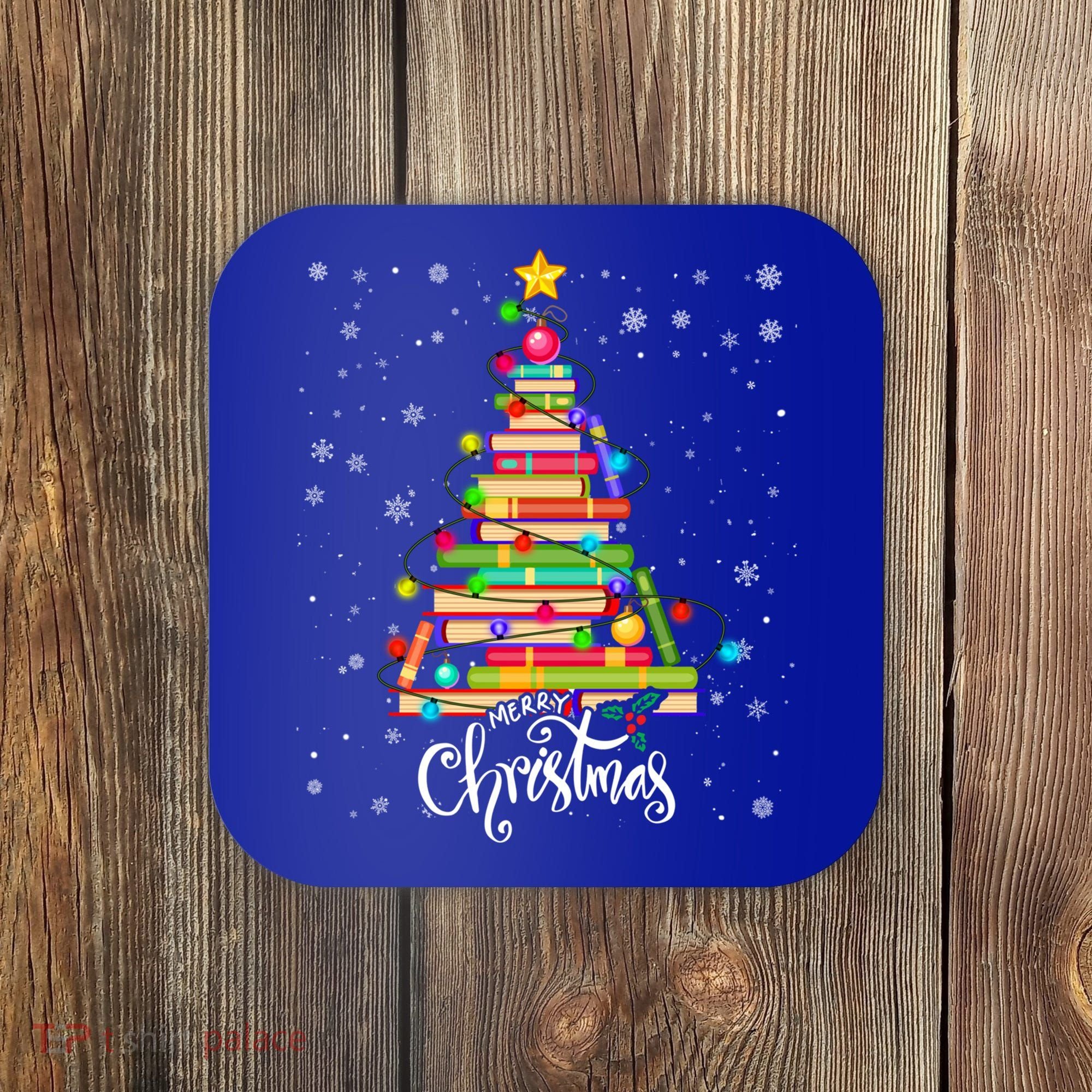 Books Christmas Tree Funny Love Reading Book Lover Librarian Cool Gift Coaster
