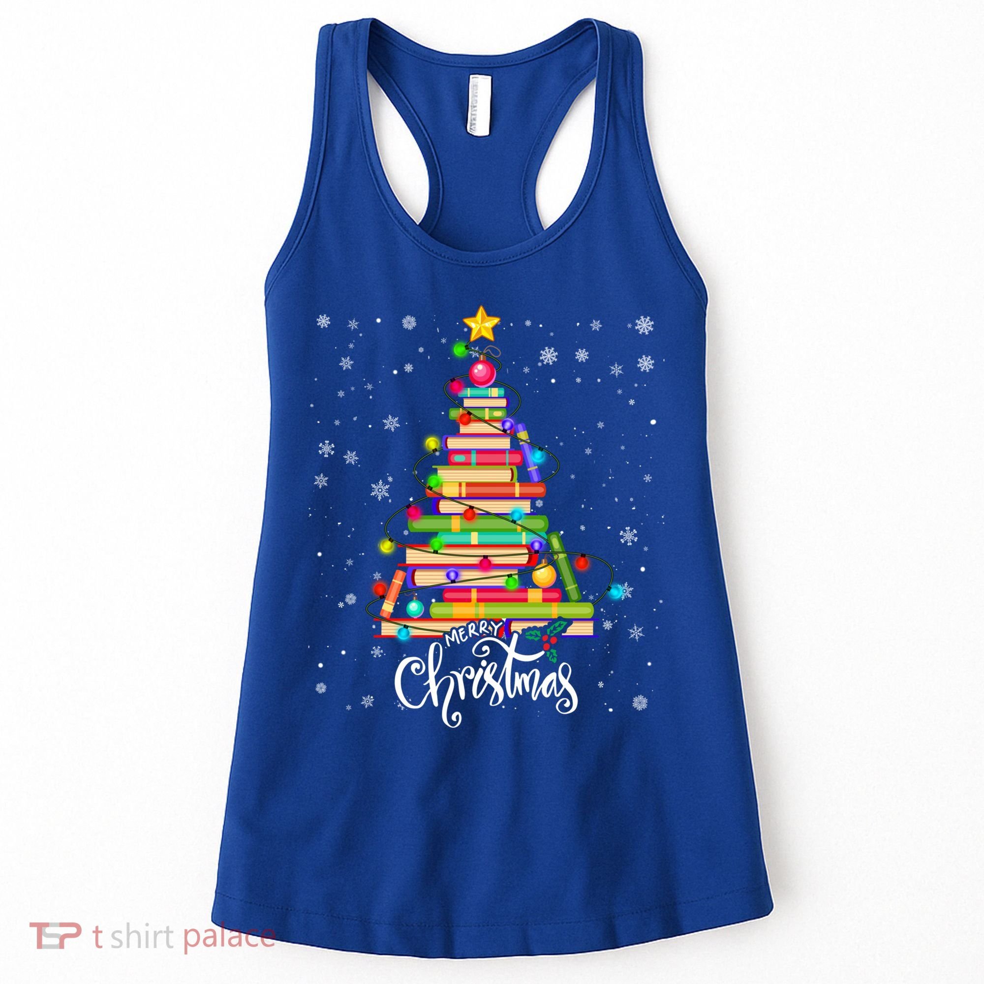 Books Christmas Tree Funny Love Reading Book Lover Librarian Cool Gift Women's Tank Top