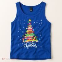 Books Christmas Tree Funny Love Reading Book Lover Librarian Cool Gift Tank Top thumb 2