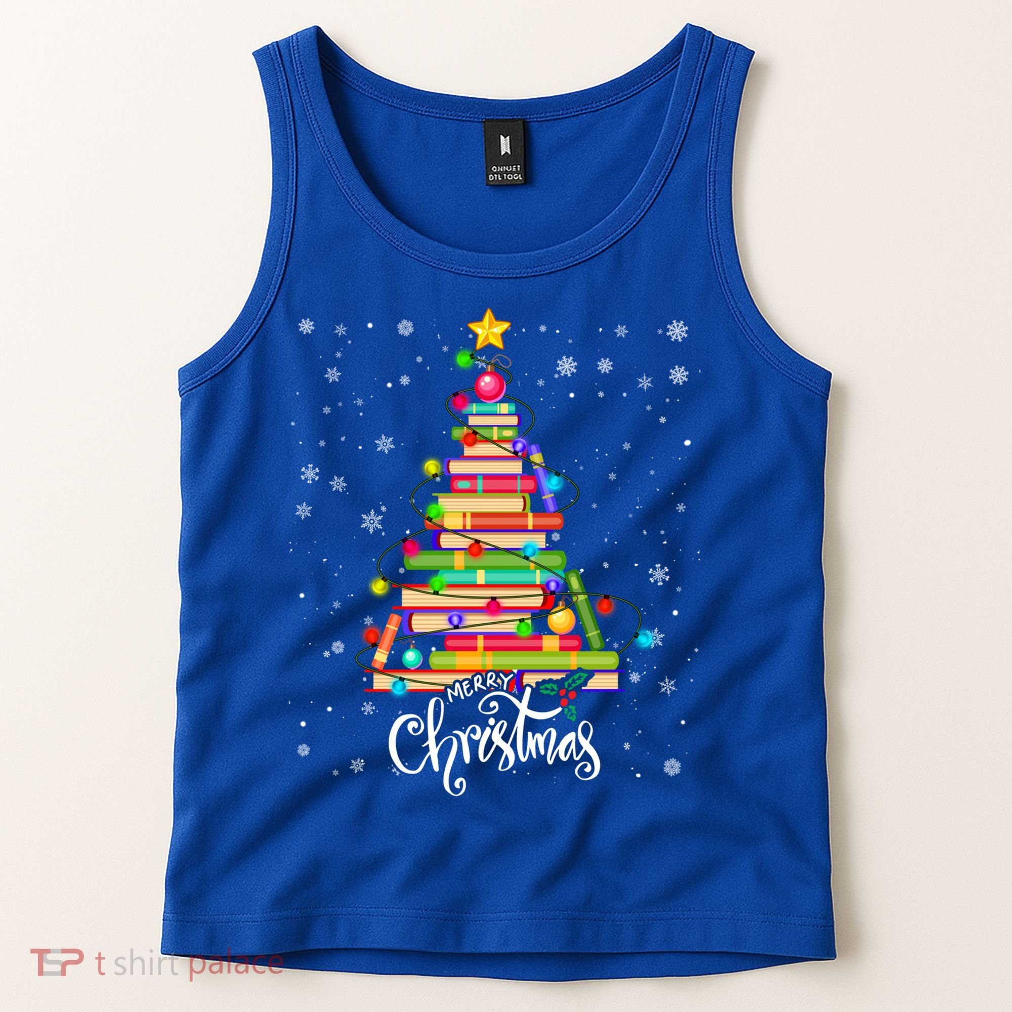 Books Christmas Tree Funny Love Reading Book Lover Librarian Cool Gift Tank Top