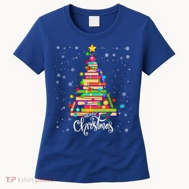 Books Christmas Tree Funny Love Reading Book Lover Librarian Cool Gift Women's T-Shirt