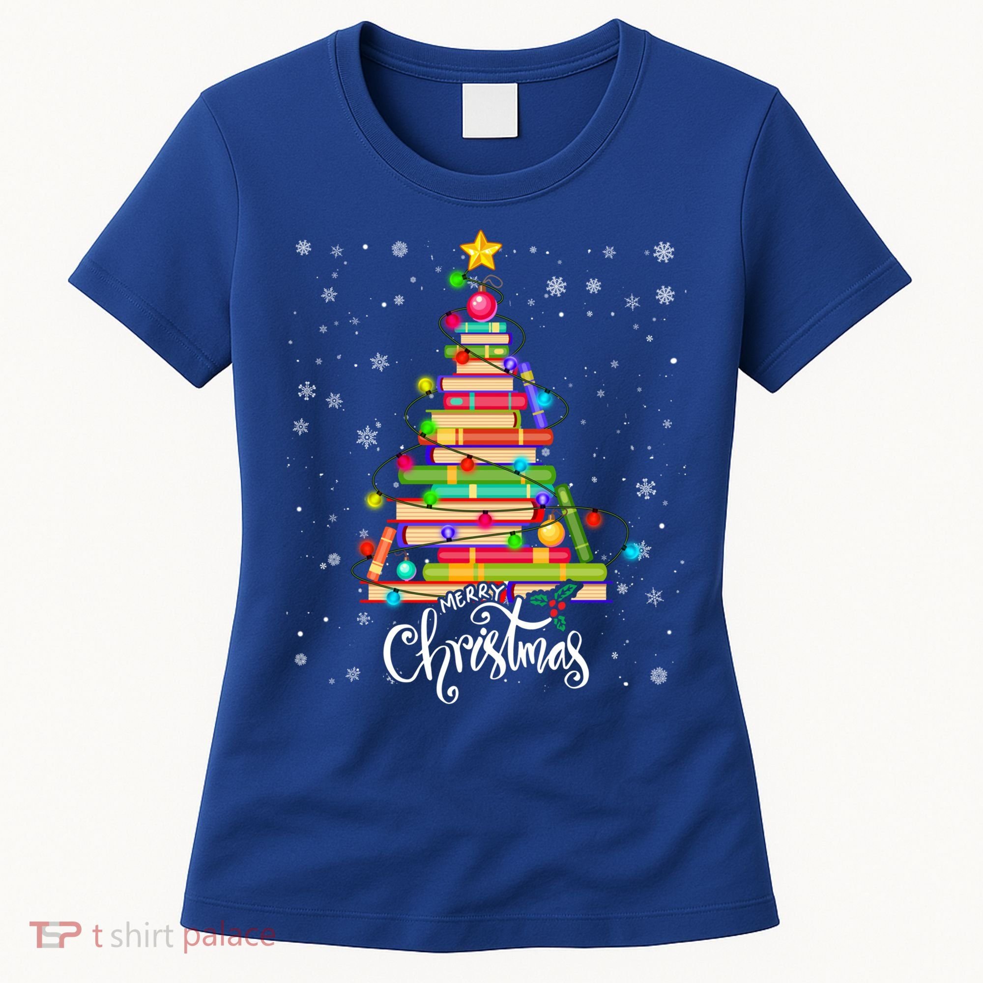 Books Christmas Tree Funny Love Reading Book Lover Librarian Cool Gift Women's T-Shirt