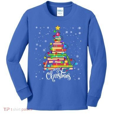 Books Christmas Tree Funny Love Reading Book Lover Librarian Cool Gift Kids Long Sleeve Shirt
