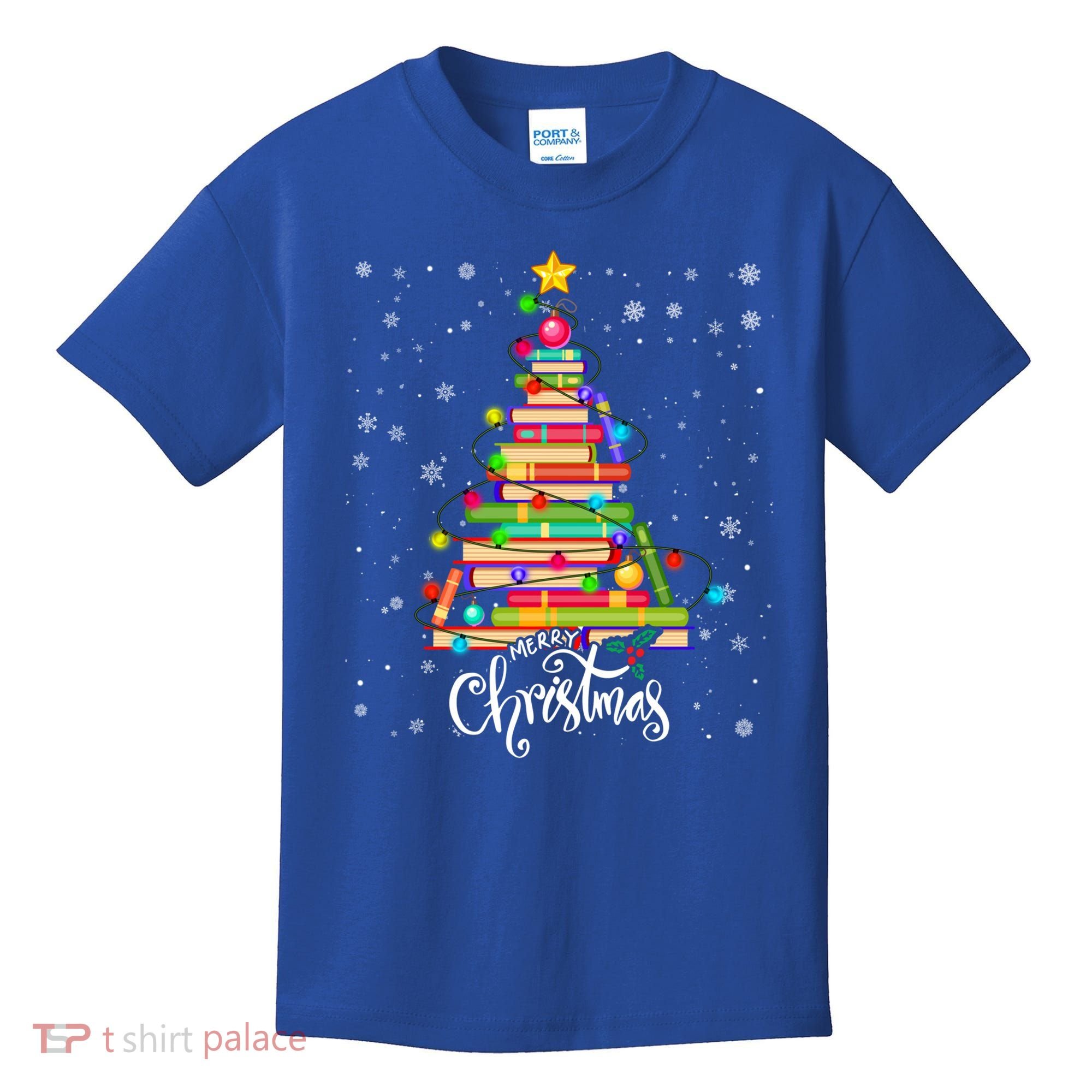 Books Christmas Tree Funny Love Reading Book Lover Librarian Cool Gift Kids T-Shirt
