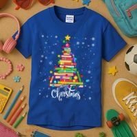 Books Christmas Tree Funny Love Reading Book Lover Librarian Cool Gift Kids T-Shirt thumb 3