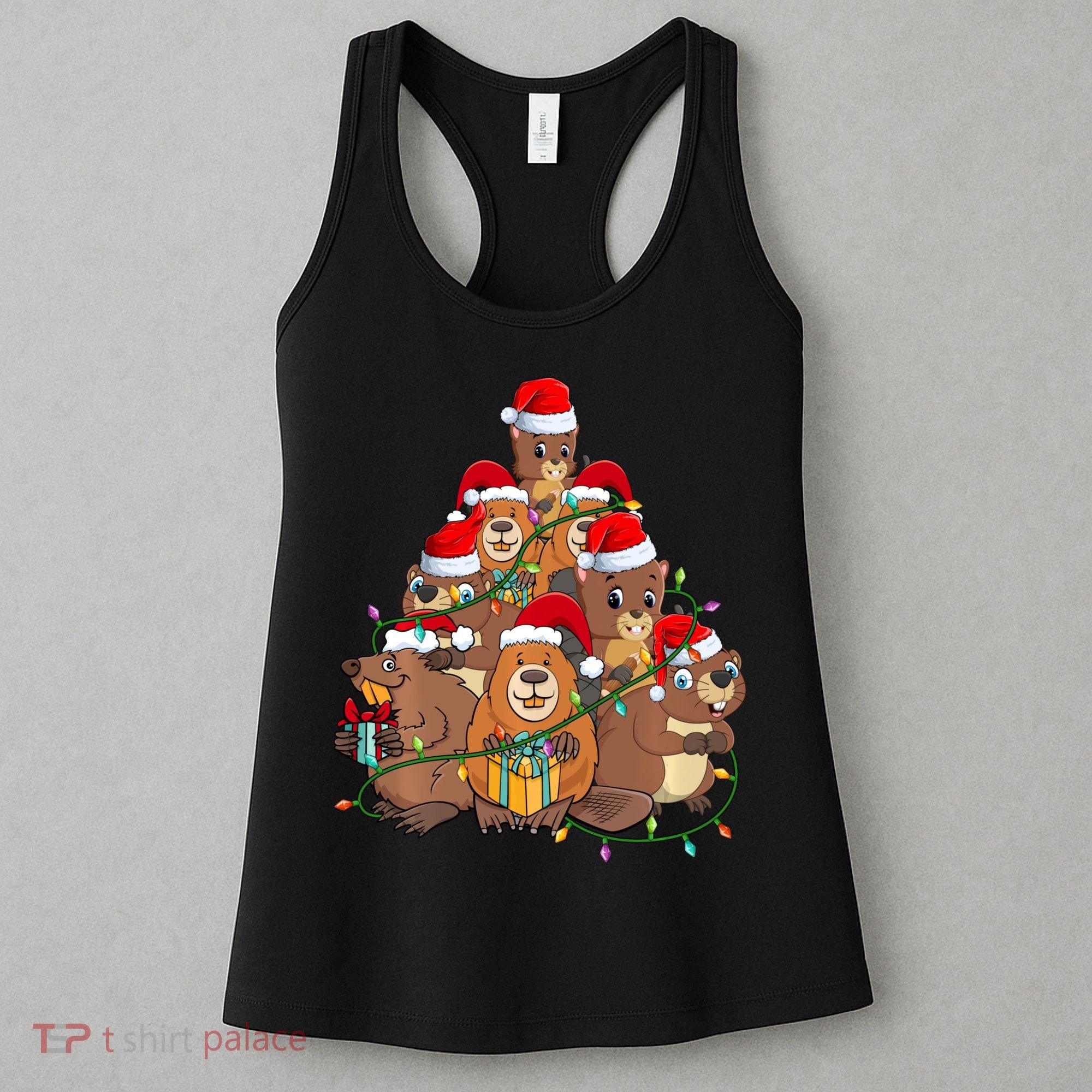 Beavers Christmas Tree Lights Xmas Pajamas For Family Women's Tank Top