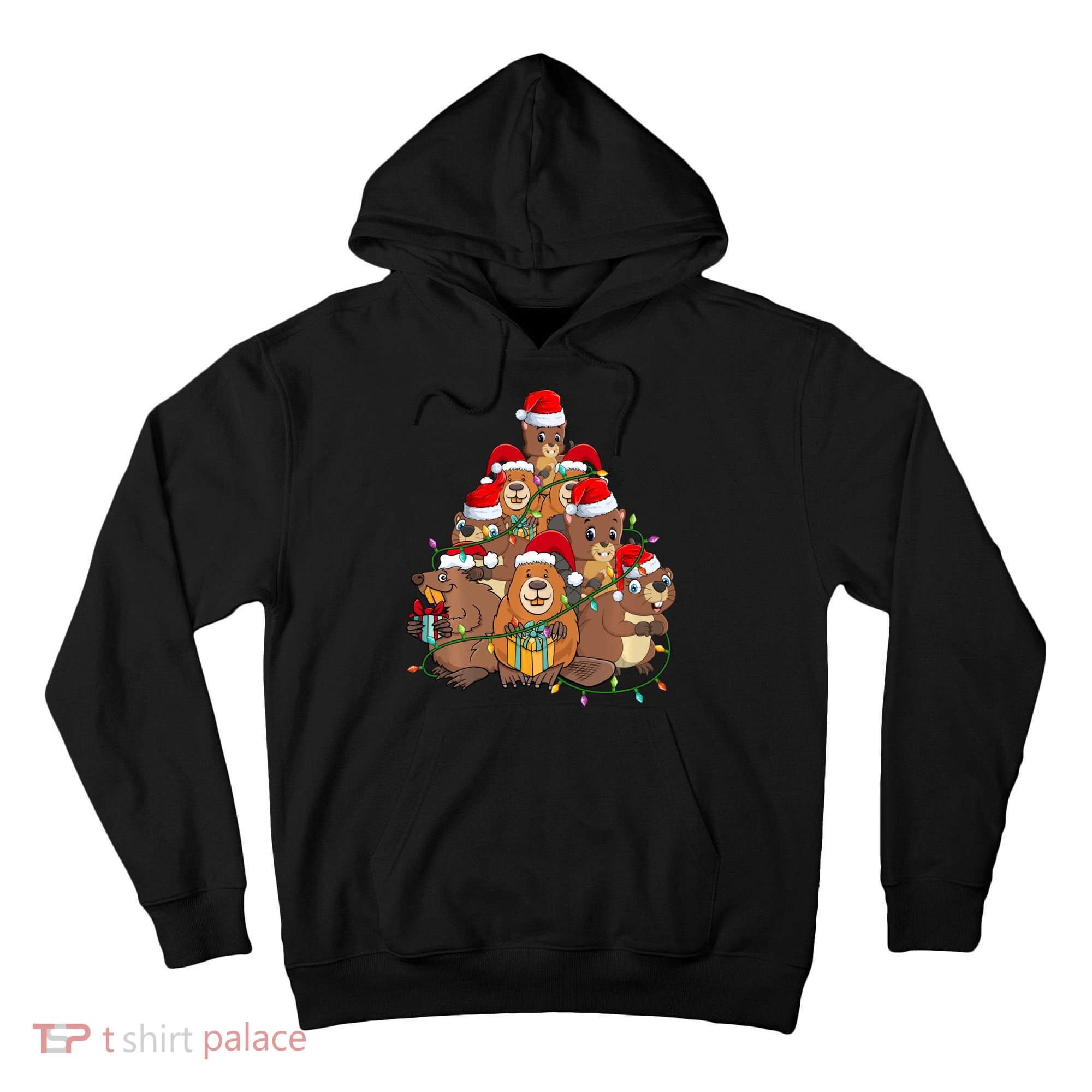 Beavers Christmas Tree Lights Xmas Pajamas For Family Tall Hoodie