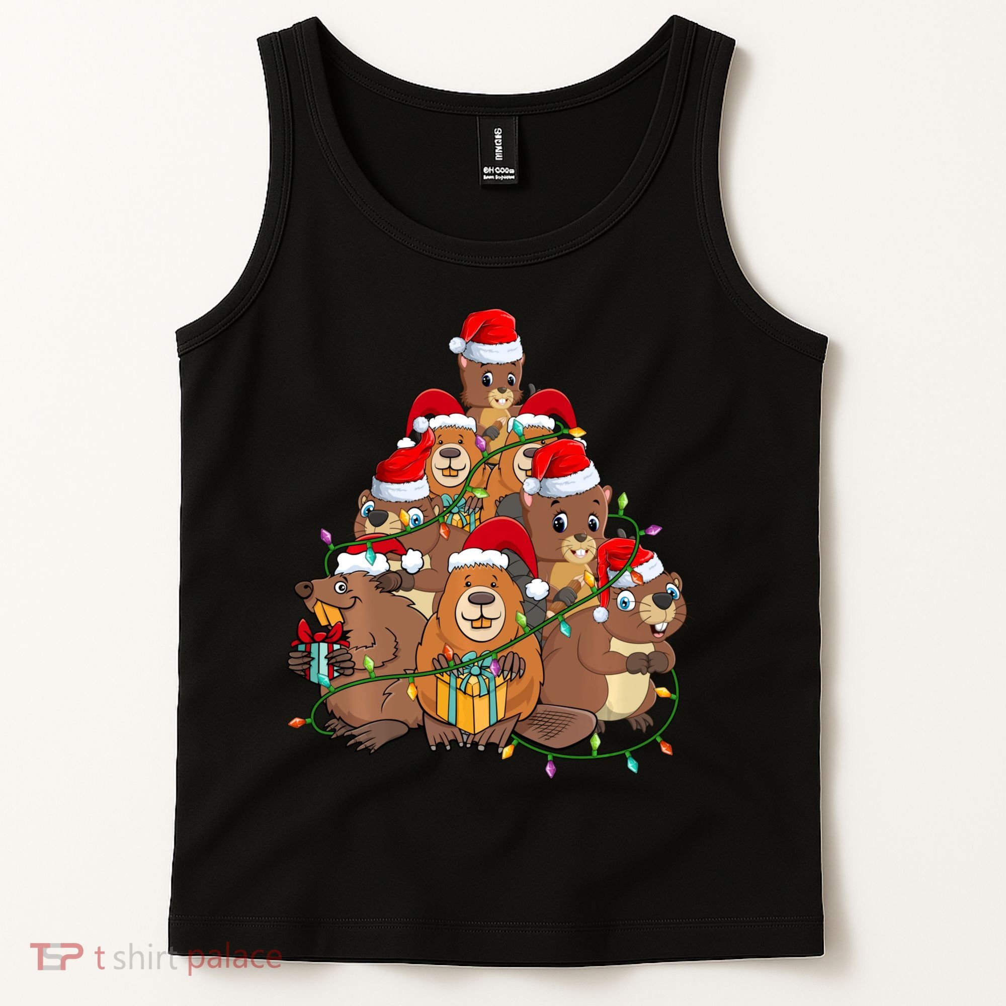 Beavers Christmas Tree Lights Xmas Pajamas For Family Tank Top
