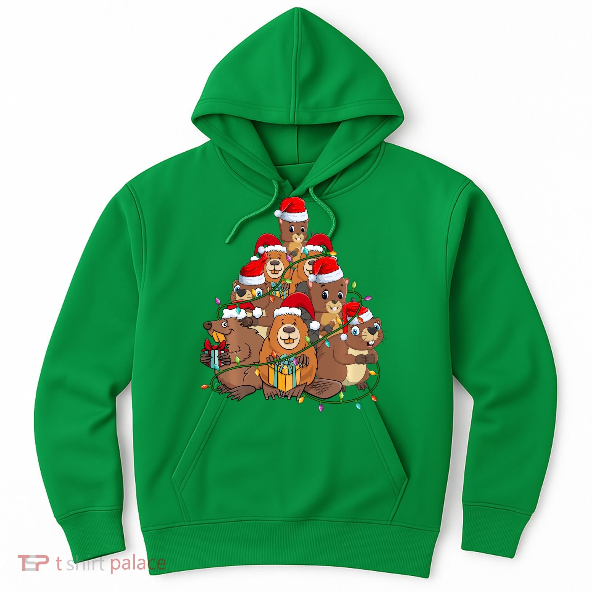 Beavers Christmas Tree Lights Xmas Pajamas For Family Hoodie
