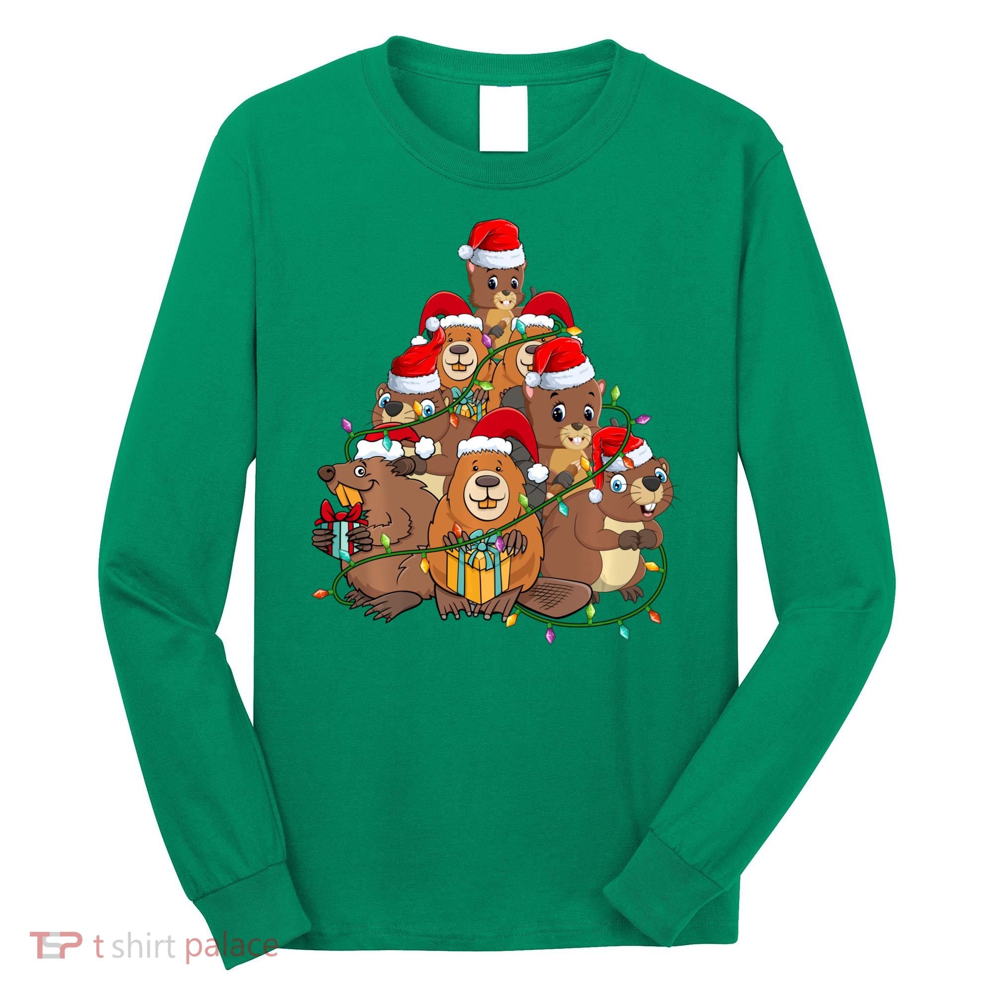 Beavers Christmas Tree Lights Xmas Pajamas For Family Long Sleeve Shirt