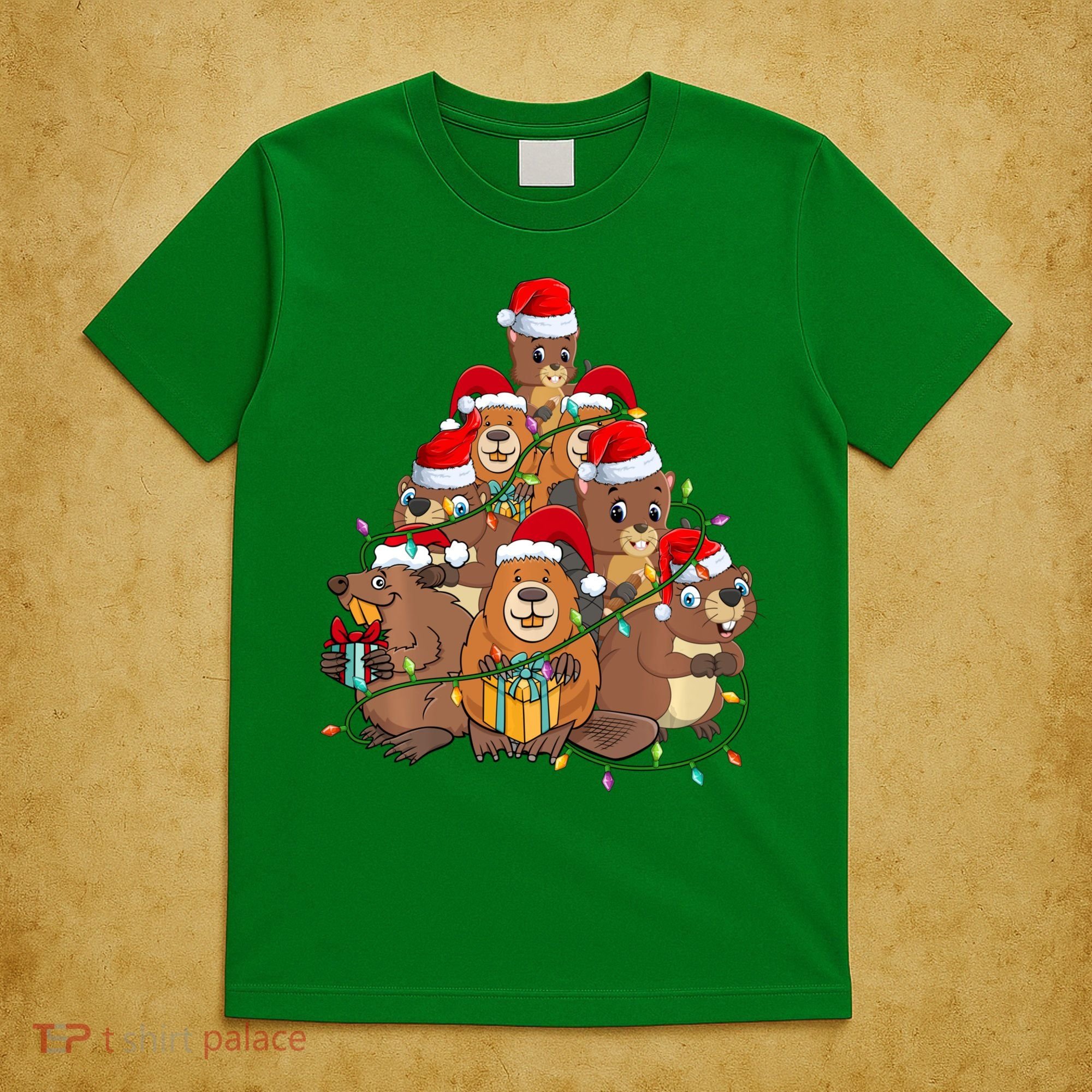 Beavers Christmas Tree Lights Xmas Pajamas For Family T-Shirt