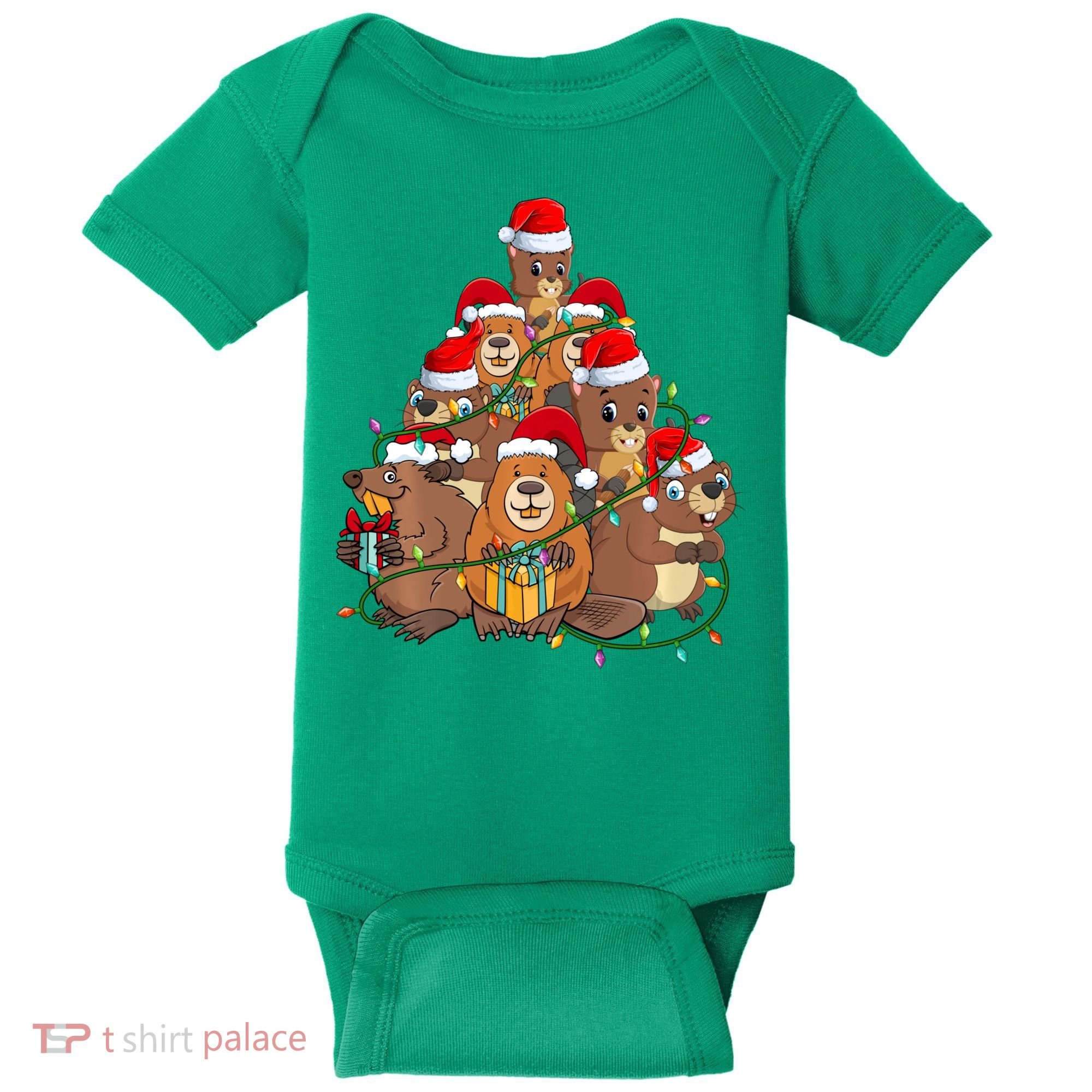 Beavers Christmas Tree Lights Xmas Pajamas For Family Baby Bodysuit