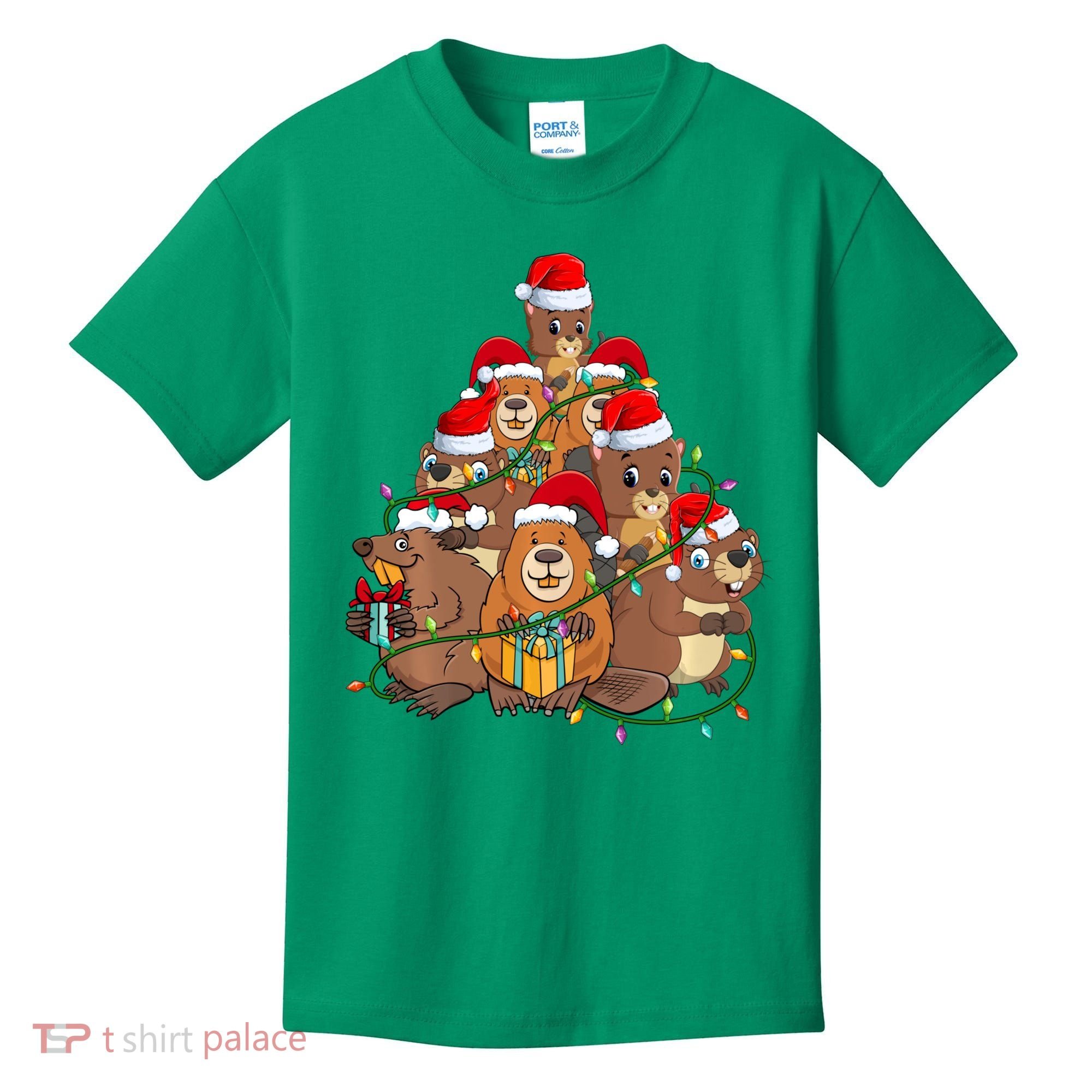Beavers Christmas Tree Lights Xmas Pajamas For Family Kids T-Shirt