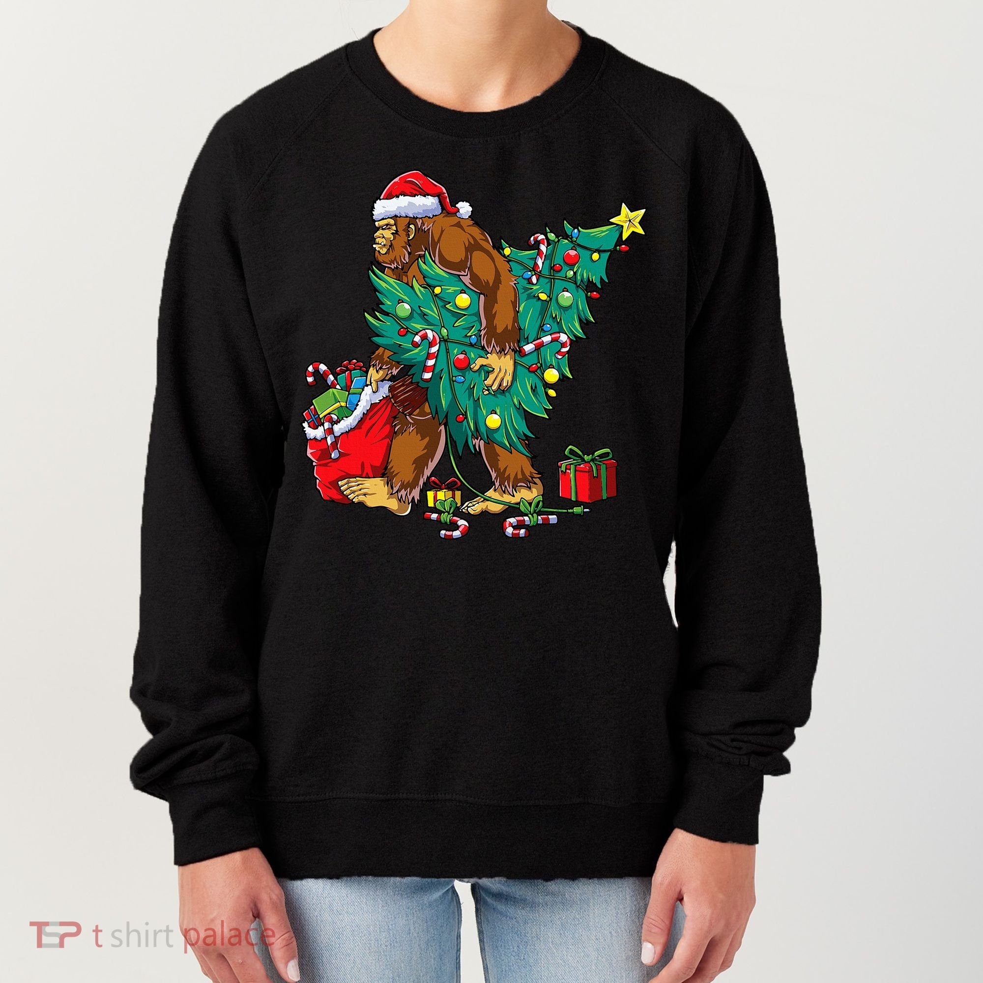 Bigfoot Christmas Tree Lights Xmas Women's Sweatshirt
