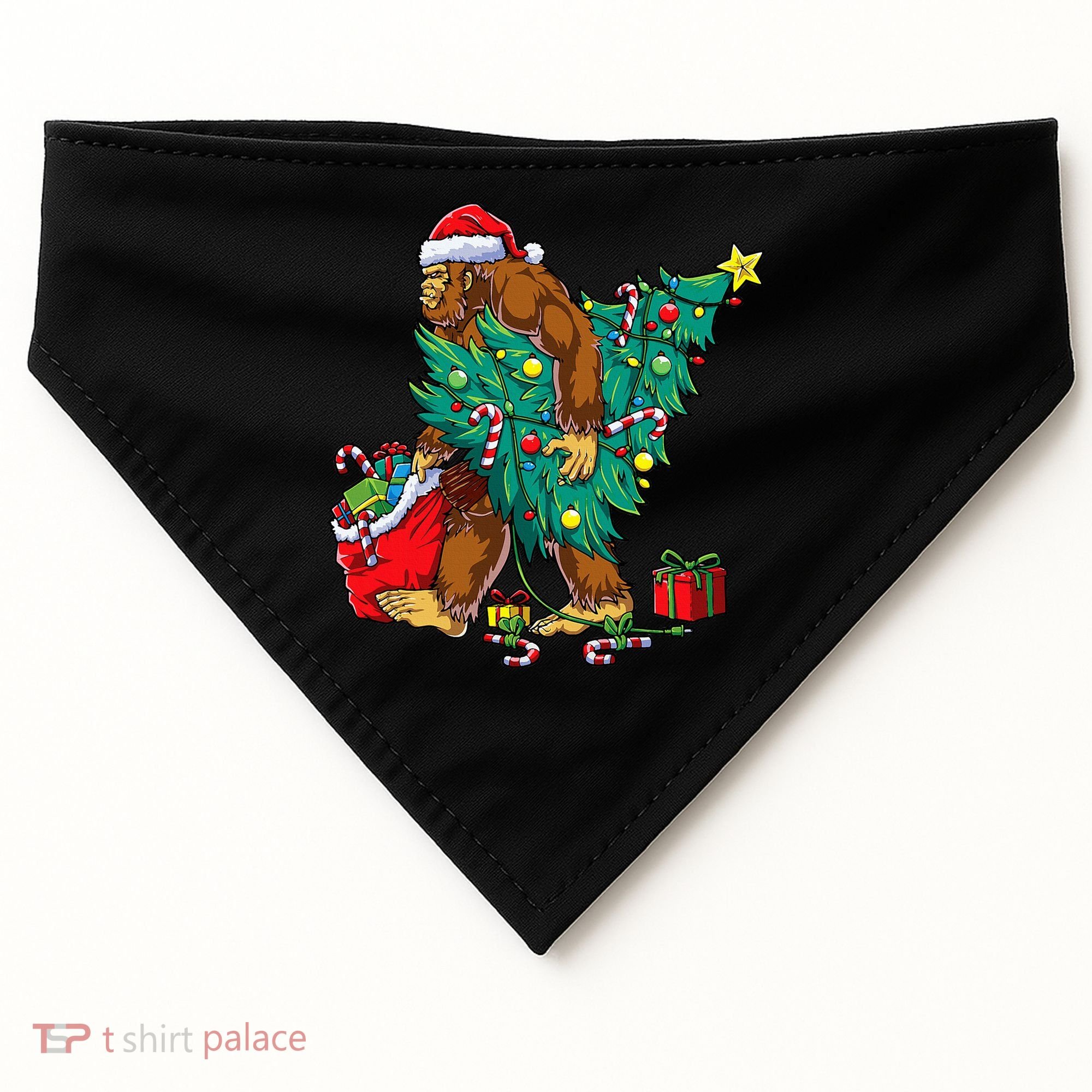 Bigfoot Christmas Tree Lights Xmas USA-Made Doggie Bandana