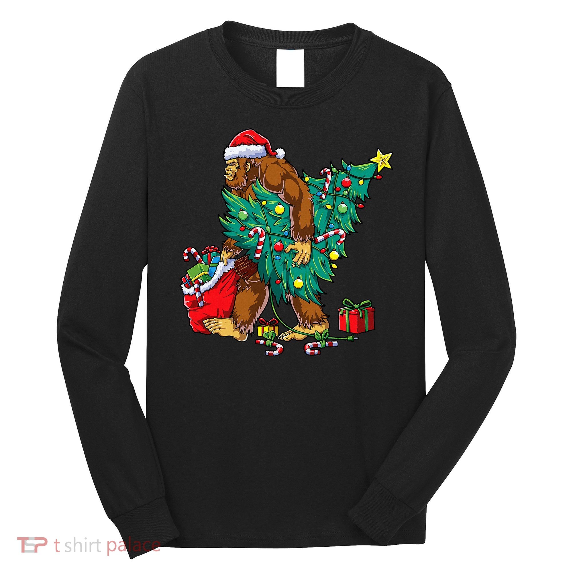 Bigfoot Christmas Tree Lights Xmas Long Sleeve Shirt