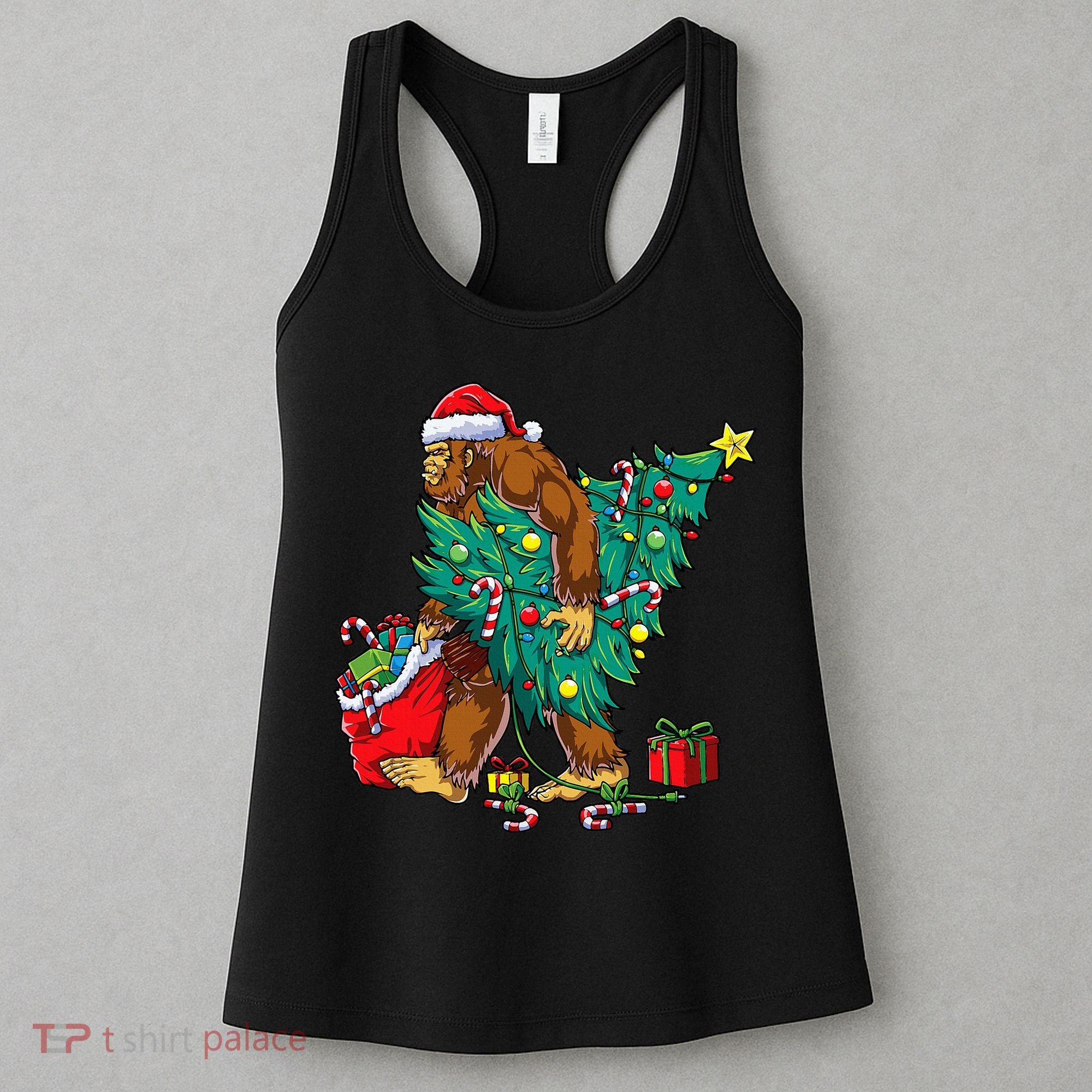 Bigfoot Christmas Tree Lights Xmas Women's Tank Top