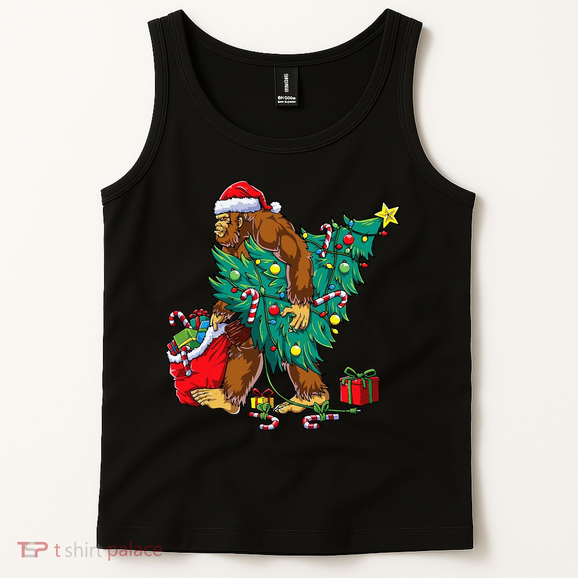 Bigfoot Christmas Tree Lights Xmas Tank Top