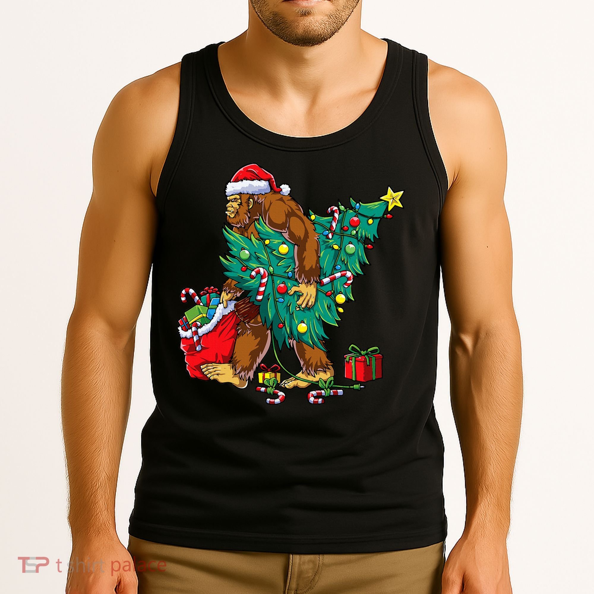 Bigfoot Christmas Tree Lights Xmas Tank Top