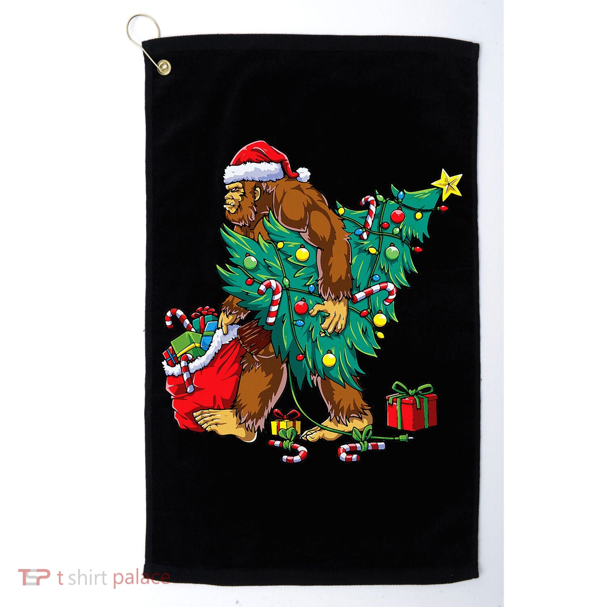 Bigfoot Christmas Tree Lights Xmas Golf Towel