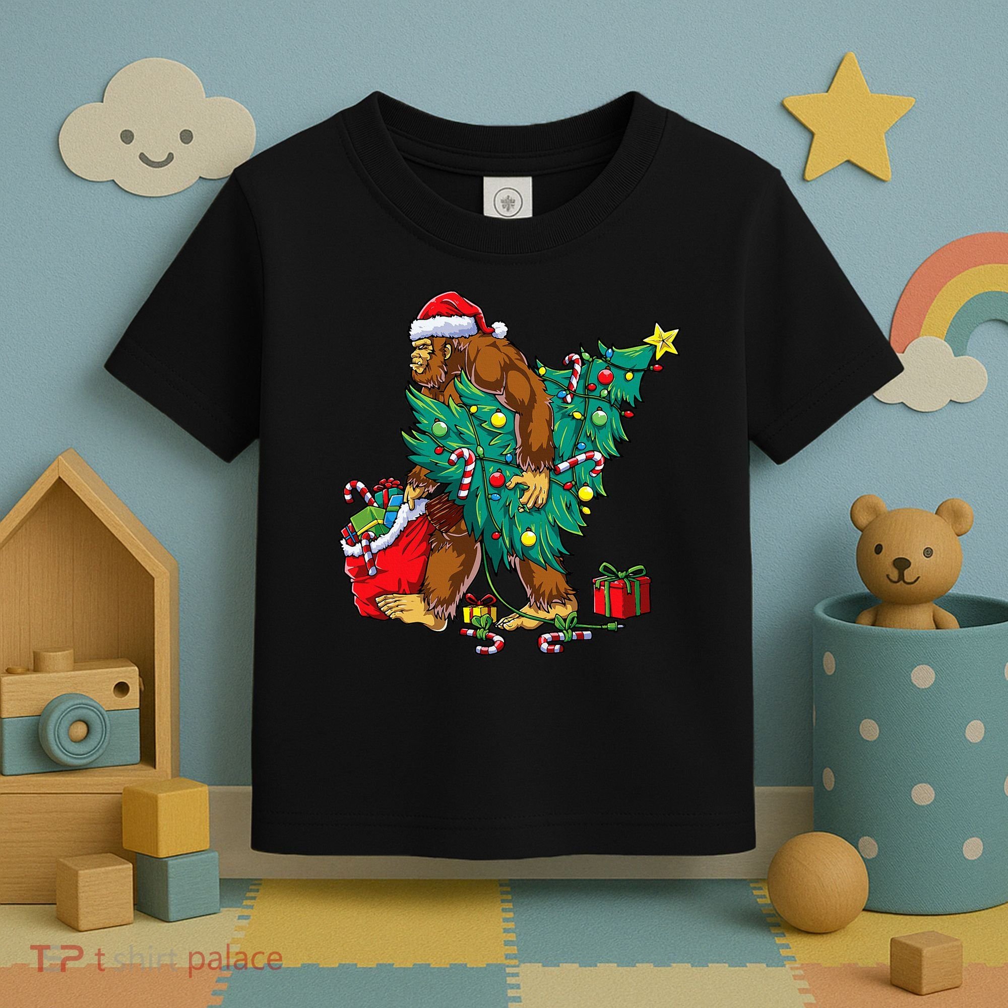 Bigfoot Christmas Tree Lights Xmas Toddler T-Shirt