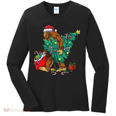 Bigfoot Christmas Tree Lights Xmas Women's Long Sleeve Shirt