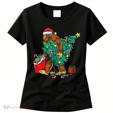 Bigfoot Christmas Tree Lights Xmas Women's T-Shirt