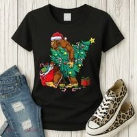 Bigfoot Christmas Tree Lights Xmas Women's T-Shirt thumb 3