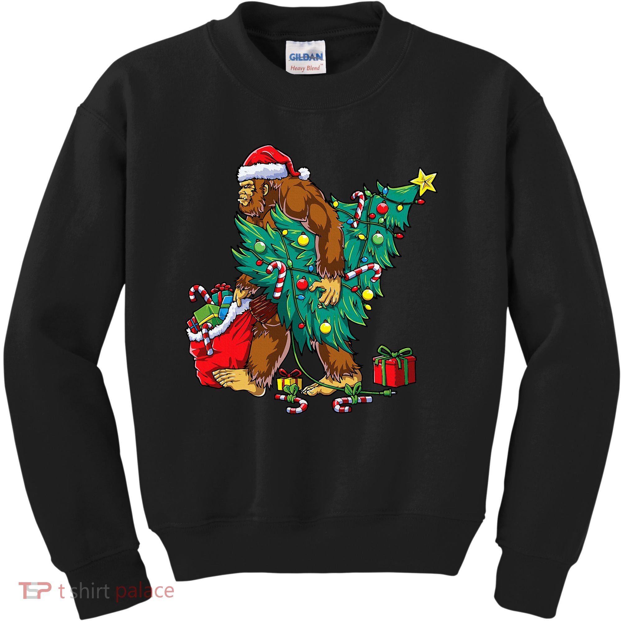 Bigfoot Christmas Tree Lights Xmas Kids Sweatshirt
