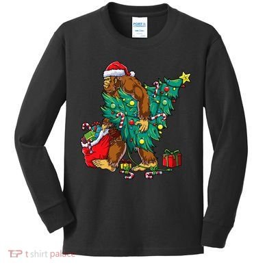 Bigfoot Christmas Tree Lights Xmas Kids Long Sleeve Shirt