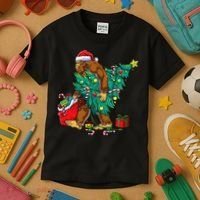 Bigfoot Christmas Tree Lights Xmas Kids T-Shirt thumb 3