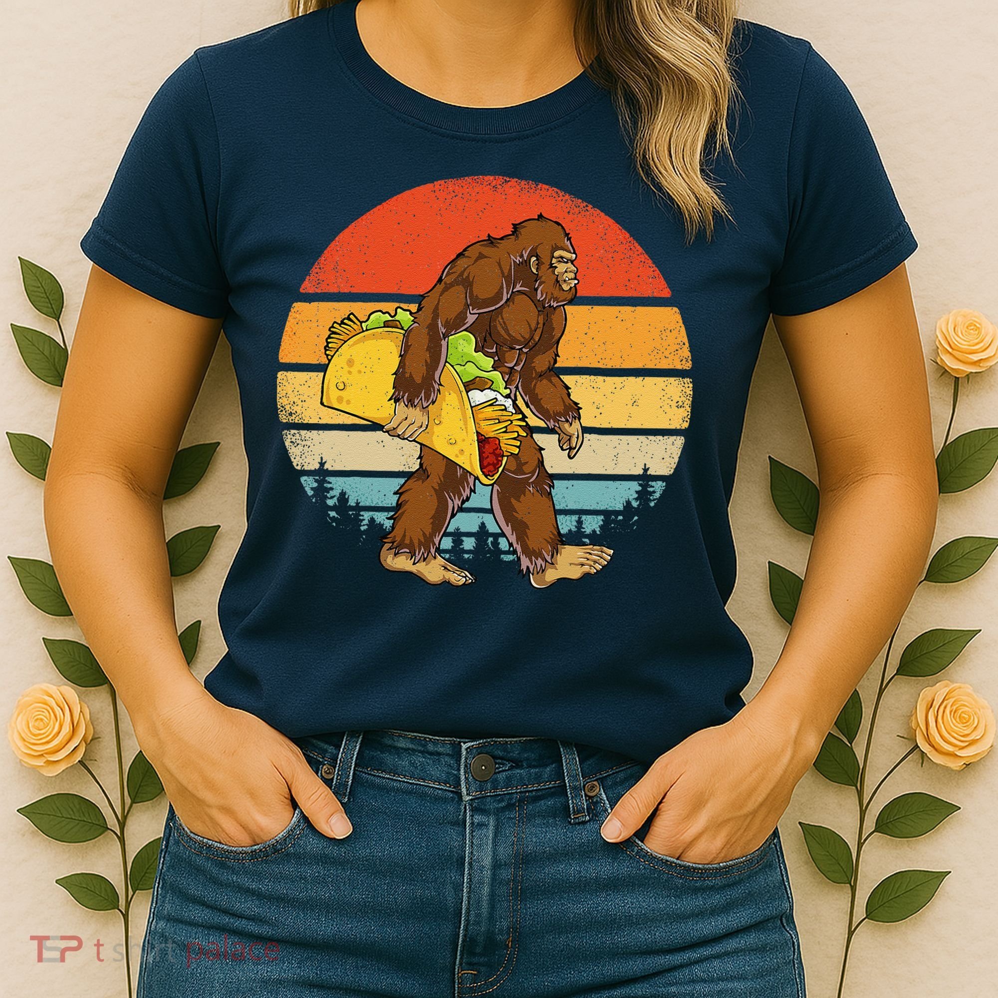 Bigfoot Carrying Taco Funny Cinco De Mayo Sasquatch Women's T-Shirt